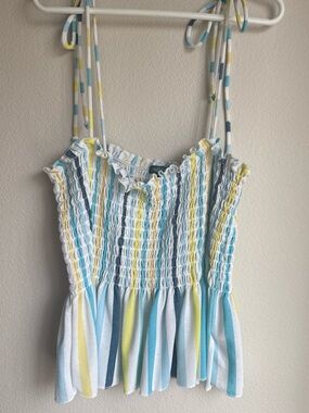 wild fable Light Blue, Yellow & White Smocked Striped Tank